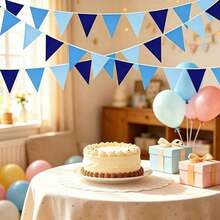18pcs/Set Colorful Felt Triangle Pennant Garland, Minimalist Blue Party Banner, Durable Reusable Decoration For Holiday Celebration, Birthday Party, Classroom, Outdoor - View 1