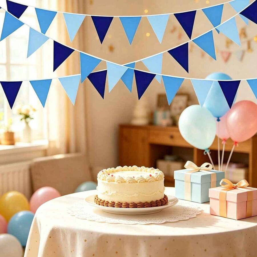 18pcs/Set Colorful Felt Triangle Pennant Garland, Minimalist Blue Party Banner, Durable Reusable Decoration For Holiday Celebration, Birthday Party, Classroom, Outdoor - View 1