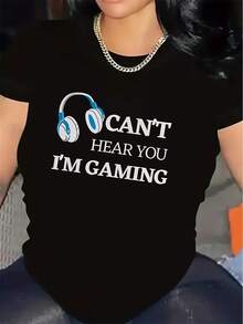A Modern And Minimalist T-Shirt For Gamers, Made Of Lightweight Fiber, Perfect For Lounging At Home Or Wearing Out To Restaurants. Printed With The Words "I Can't Hear You, I'm Playing," This Casual T-Shirt Is Suitable For All Seasons. The Print Is Long-Lasting And Ideal For Holiday Parties. It Makes A Great Birthday Gift For Adults And Comes In Size S, Making It Perfect For Matching Family Outfits For Everyday Casual Wear. - 黑色 - 查看 7