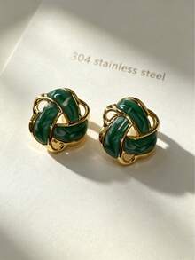 Vintage Luxury Twisted Stud Earrings, Gold-Plated 3D Textured, 304 Stainless Steel Sweat-Resistant And Fade-Resistant, Eye-Catching Ear Jewelry For Holiday Parties, Birthday Banquets, Bridesmaid Looks And Girls' Gatherings, Stand Out, Suitable For Vintage Markets And Summer Travel, Gentle Vacation Style, Fashion Statement For Daily Wear - Multicolor - View 4
