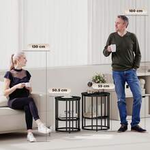Set Of Two Marble-Effect Coffee Tables - Black - Black - View 3