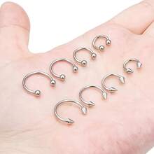 8 piezas Anillos nasales en C de acero inoxidable - Plateado - Ver 3