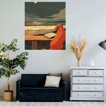 Pintura Decorativa Plana 2D, 2D Plano, 2D Plano, 1 pieza, Sin Marco, Multi- Opcional, Póster de Golden Retriever Leyendo a Noche, Arte de Pared Caprichoso de Animales Oceánicos al Lucir de la Luna, Regalo Único para Amantes de los Perros, Póster Creativo Imaginativo - Enmarcado - Ver 5