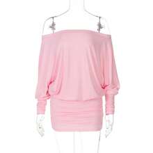 Bodycon Dress With Off-Shoulder Ruching Design, Sexy And Attractive Style, New Spring Collection For Women - 粉色 - 查看 12