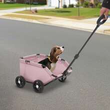 Dog & Cat Transport Cart Mini Folding Dog Stroller Pet Stroller For Travel With Extendable Pull Handle, Safety Rope & Side Pocket Pet Cart For Miniature Dogs Up To 7.5kg (Black Pink Grey) - Pink - View 4