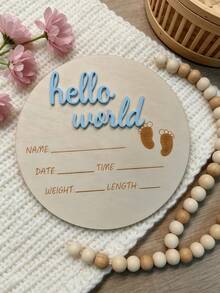 1pc Newborn Photography Props "HELLO WORLD" Baby Birth Announcement Sign, Wooden Baby Name Announcement Plaque, Baby Shower Easter Gifts, Girls/Boys - Multicolor - View 6