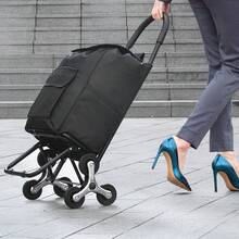 Foldable Shopping Trolley, 450x350x965mm, 6-Wheeled Stair-Climbing Hand Truck, Oxford Fabric Storage Bag, For Shopping, Office, Moving, Transport, Outdoor Use, Laundry, Black - Einkaufsstil Schwarz 110lbs EVA 6 Räder Legierter Stahl - View 1