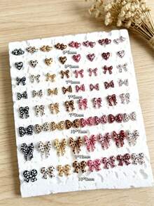 10-100pcs Y2K Leopard Print Bow & Heart Nail Charms, 3D Resin Flatback Nail Art Decoration, Cute Mini Bow Nail Studs For DIY Manicure Accessories - Multicolor - View 5