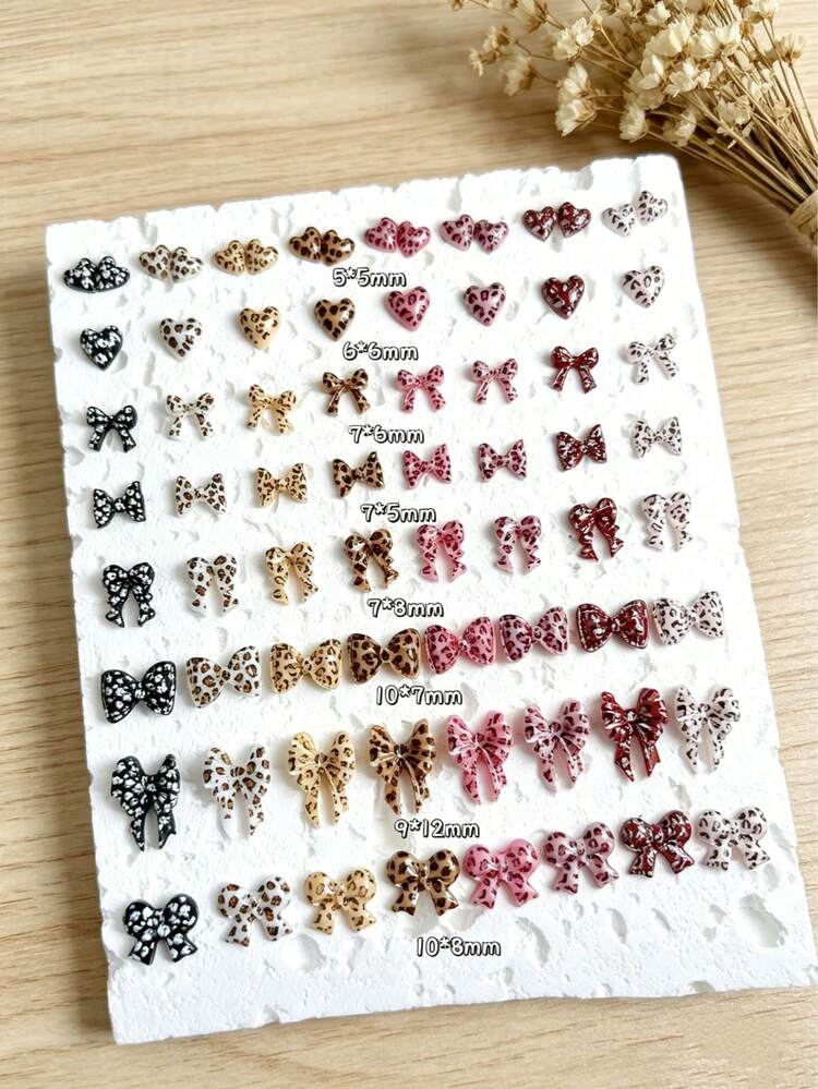10-100個 Y2K 豹紋蝴蝶結與愛心美甲飾品，3D 樹脂平底美甲藝術裝飾，可愛迷你蝴蝶結美甲釘飾 DIY 美甲配件 - 彩色 - 查看 5