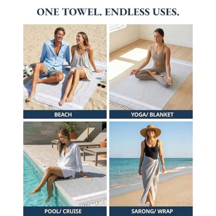 LANE LINEN Toallas Playa - Toallas Playa extragrans prelavadas, absorbentes y de Secado rápido, antiarena, para Piscina, para Adultos, 99 x 180 cm - Gris - Añade 6