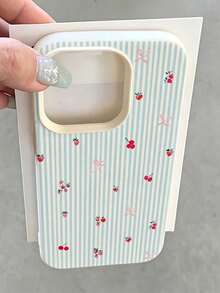 1 chiếc ốp lưng điện thoại TPU chống sốc, màu trắng và xanh nhạt sọc họa tiết quả anh đào và dâu tây, kiểu dáng tối giản, bao phủ toàn bộ màn hình, tương thích với Apple 17, 16, 15, 14, 13, 12, 11 Pro Max, Air - Nhiều màu - Xem 1