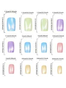 Press On Nails Medium-Long Round-Tip Nails Fake Nails Dreamy Rainbow Aurora False Nails Laser Glossy Full Cover Stick On Nail Reusable Artificial Glue On Nails For Women Manicure 24Pcs - Multicolor - View 5