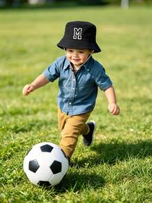 1pc Kids Adjustable Breathable Hat 26 Letter Personalized Black Color Beach Sun Protection Hats Bucket Hats For Toddler Kids Baby Girls,Suitable For Holiday Outdoor Activities,Everyday Use, Birthday Gift - Black - View 4