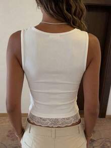 3 piezas Camiseta de tirantes con cuello de pico, cintura fruncida, estilo minimalista y casual, sexy, adecuada para uso en verano y en el aeropuerto - Blanco - Ver 5