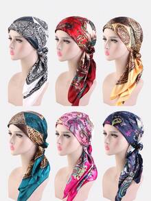 1pc Women's Headband Headscarf Set, Cashew Flower Pattern, All-In-One Head Wrap, Hair Care, Suitable For Daily Use - Multicolor - View 5