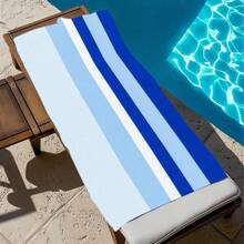 1pc A Rectangular Beach Towel Featuring Horizontal Blue And White Stripes, Designed To Be Soft And Absorbent For Beach Use, Sand-Resistant, Quick-Drying, And Ideal For Relaxing By The Ocean - A - Xem 4