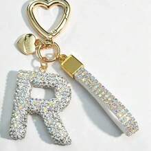 Móc khóa chữ cái A-Z đính đá lấp lánh, khóa hình trái tim vàng với mặt dây chuyền "LOVE YOU" và dây đeo đính đá lấp lánh, phụ kiện trang trí túi xách thanh lịch, món quà tốt nghiệp và sinh nhật hoàn hảo. - trắng - Xem 35