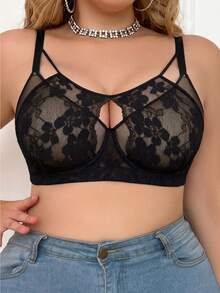 mimilemon Plus Size Women's Black Lace Sheer Push-Up Bra - Breathable Comfortable Hollow-Out Design Full Support - Black - View 8