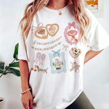 Disney "To Infinity And Beyond" Toy Story Bow Oversized T-Shirt Unisex, 100% Cotton Vintage Short Sleeve Casual Top, Cartoon Character Graphic Print Tee - trắng - Xem 1