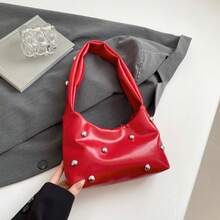 Bolso de mano moderno y versátil para mujer, estilo casual elegante con un toque de alta gama, bolso de hombro estiloso ideal para ir de compras, bolso vintage de alta gama para mujer, nuevo bolso de hombro con remaches para mujer primavera 2026, bolso de mano para ir al trabajo. - Negro - Ver 9