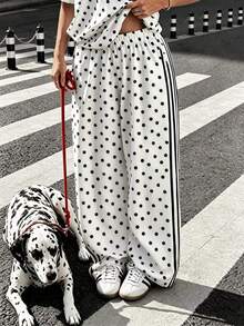 Pantalones sueltos casuales de mujer con lunares, adecuados para exteriores, streetwear, estilo Y2K, primavera/verano blanco - Blanco - Ver 1