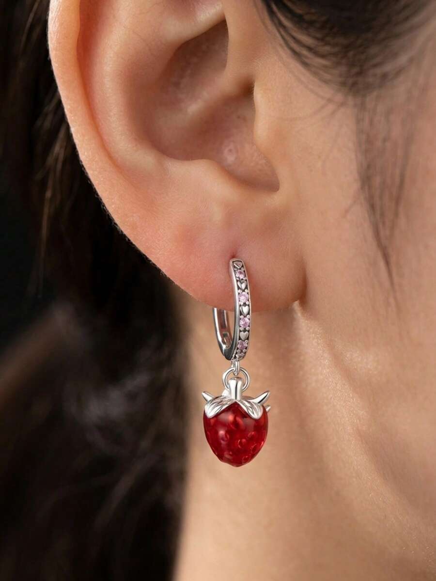 1 Đôi bông tai nữ bằng bạc Sterling S925 chất lượng cao, ít gây dị ứng, hình tròn màu mâm xôi, quà tặng trang sức cho tiệc cưới, sinh nhật, ngày lễ, cặp đôi - PAE415 - Xem 1