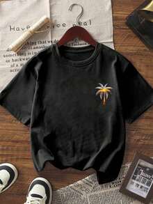 Camiseta de manga corta con estampado de cocotero azul para niñas adolescentes, top de verano para niñas para visitas a la playa. - Blanco - Ver 4