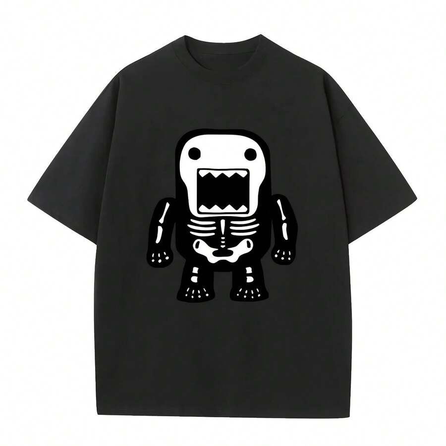 Domo Kun Skeleton Funny Meme Print T Shirts Men's Women Gothic Metal Rock Style T-Shirt Male Punk Pure Cotton Oversized T-Shirts - Shape - View 1