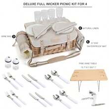 Juego de cestas de picnic de mimbre multifuncional para 4 personas con manta y mesa de picnic juego de picnic aislado con vajilla completa para acampar al aire libre parejas flores - Flores con manta y mesa para 4 personas - Ver 6