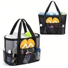 Bolsa de playa de gran capacidad, bolsa de malla a prueba de arena para playa/piscina/viaje, diseño de múltiples bolsillos, esencial para vacaciones familiares - Universidad A - Ver 8