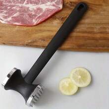 1pc Stainless Steel Meat Tenderizer, Double-Sided Meat Mallet, Steak Pounder, Kitchen Tool, Meat Tenderizing Hammer, Suitable For Picnic, Travel, Camping, BBQ - Metal Material - Black and Silver - View 11