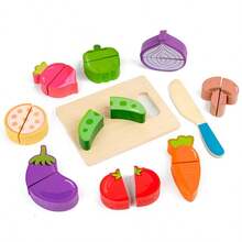 Montessori Early Education Wooden Food Cutting Toy, Fruit/Vegetable/Food/Dessert Multi-Theme Play Kitchen Toy, Children's Game, Boy Game, Girl Game, Fruit And Vegetable Recognition, Develop Hand-Eye Coordination, Improve Fine Motor Skills, Cultivate Finger Flexibility, Train Grasping Ability, Cultivate Concentration, Cultivate Calmness, Parent-Child Interaction Toy, Suitable For Christmas, Easter, Halloween, Birthday Gift - Multicolor - View 11