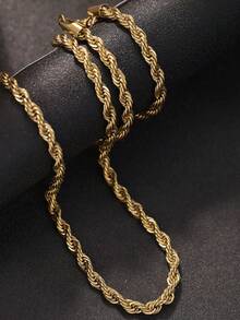 1 pieza Collar largo de cuerda para inoxidable minimalista con cadena de cuerda trenzada disponible en dorado y plateado 45cm-60cm - collar giratorio - Ver 5