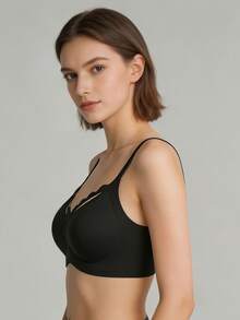 1pc Women's Wireless Bra - Molded Cup, Adjustable Straps, Comfortable For Daily Wear - Black - View 3