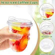 20Pack 16 Oz Iced Coffee Cups With Lids,Clear Plastic Cups With Strawless Sip Lids,Round Bottom To Go Cup For Iced Coffee Juice Smoothie Cold Beverage, Daily Use - White - View 4