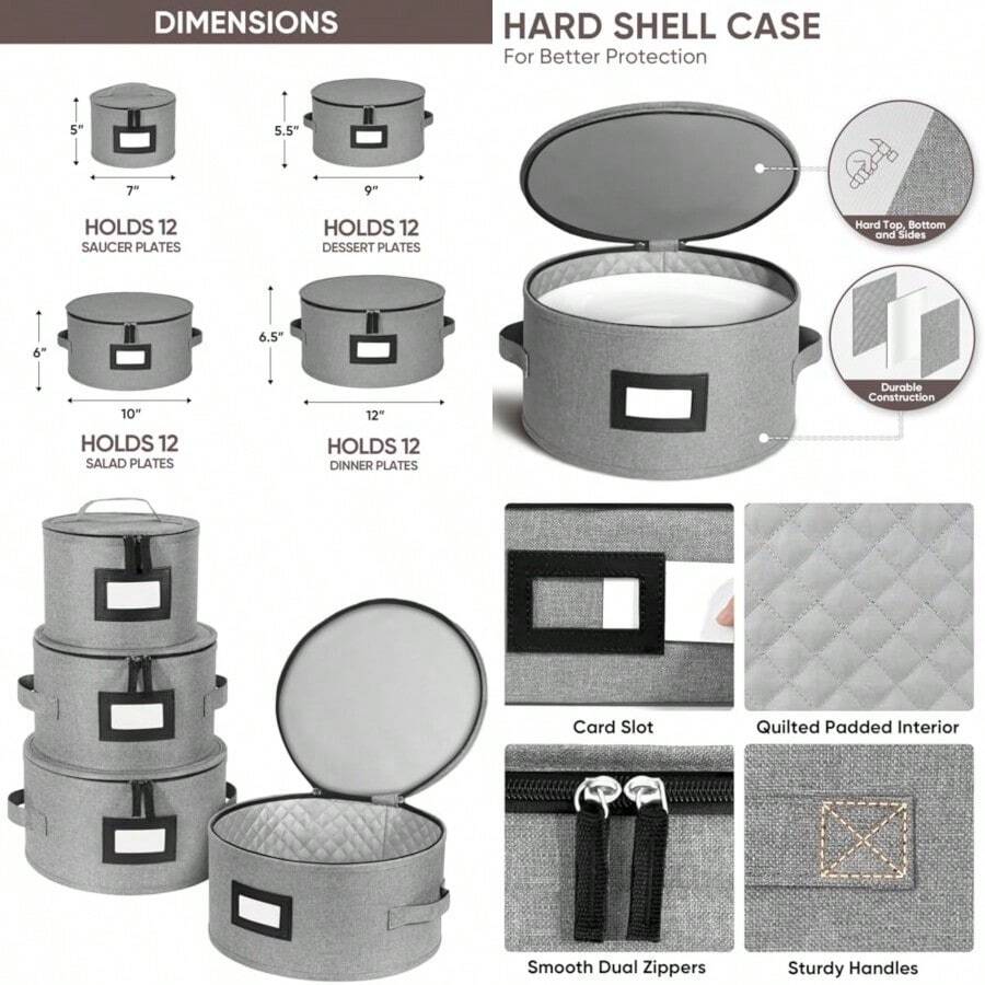 BALEINE Contenedores de almacenamiento de porcelana almacenamiento resistente acolchado para copas de vino organizador de platos con asas de transporte cajas de mudanza para platos s s y - Gris - Ver 1