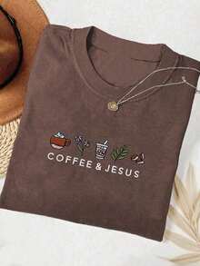 Women's T-Shirt With Coffee Bean Embroidery, Round Neck, Loose And Comfortable - White 2 - View 7