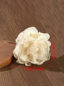 1件女款 9cm/3.54英吋 素色大號網格玫瑰花抓夾，度假風髮夾，適用日常/約會/通勤的多功能髮飾 - 米色 - 查看 3