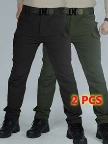 2 Piezas Juego Pantalones Masculinos Tácticos Almacenaje eficiente cintura regulable perfectos para faena y paseos frecuentes - Negro - Ver 1