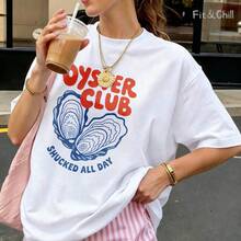 Women's T-Shirt Oyster Shell Pattern Print Design Short Sleeve Crew Neck Casua Suitable For Spring And Summer - White - View 1