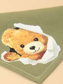 Comfortable Soft Polyester Green Bear Pattern Scarf, Suitable For Cats And Dogs Pet Accessories, Cartoon Print, Suitable For Cats And Dogs Indoor Or Outdoor Use - Army Green - View 6