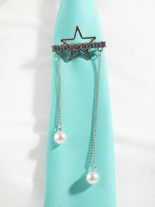 1 pieza Corbata con decoración de cadena de estrella de perla de cristal sintético de moda unisex casual, adecuada para uso diario, escuela, citas, salidas, fiestas - Multicolor - Ver 4