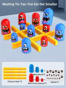 Juego de Apilar Tic Tac Toe, Juego de Mesa Interactivo para 2 Jugadores con Piezas de Personajes Divertidos, Juego de Estrategia Clásico Familiar para Niños & Adultos, Juego Educativo de Ceros y Cruces para Noche Familiar & Fiesta - Multicolor - Ver 12