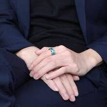 Anillo de tungsteno 2023 para boda, dos piezas, ópalo azul, 8 mm de ancho, joyería personalizada para mujeres y hombres - 7 - Ver 8