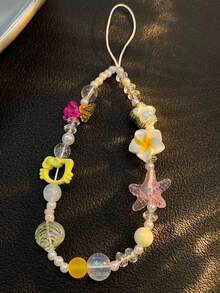 SANRIO 1 dây đeo điện thoại hạt mùa hè phong cách Dopamine Ocean, dây đeo cổ tay chống thất lạc, họa tiết sao biển và hoa sứ, dây xích ốp điện thoại đa năng - Hoa hướng dương vàng KT - Xem 2