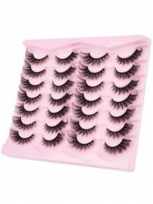 14 Pairs D Curl Fluffy False Eyelashes, 7-16mm Gradient Length Lashes, Thick Curly Natural Lash Extensions, Lightweight Reusable Lashes For Beginners, Daily & Party Makeup - Black - View 6