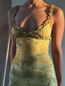 Conjunto Nuevo Tirante Cuello V Falda Estampada Con Volantes - Verde - Ver 5