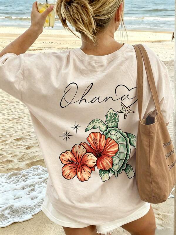 Tween Girl Girls Cute Floral Turtle Graphic T-Shirt, Casual Round Neck Short Sleeve Tee, Summer Vacation Outfit