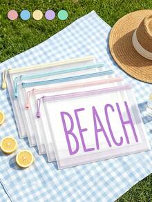 Túi đi biển thời trang chống nước màu Macaron, in chữ "BEACH" nhiều màu. Túi đựng mỹ phẩm trong suốt dung tích lớn, túi đựng tài liệu khóa kéo PVC - nhẹ, lưu trữ mùa xuân/hè, phù hợp để bơi, đi biển, lặn và kỳ nghỉ hè, học sinh quay lại trường, túi lưu trữ chống nắng, phù hợp cho bạn bè, gia đình, bạn thân, bạn cùng lớp. Quà tặng và quà lưu niệm hoàn hảo cho sinh nhật, ngày lễ, tiệc, đám cưới (phù dâu), kỳ nghỉ - Nhiều màu - Xem 3