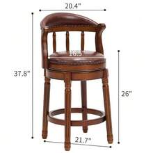 Wooden Bar Stool With Cowhide Upholstery, 360° Swivel, With Backrest, For The Kitchen Counter, Modern Bar Stool - Brown - View 13